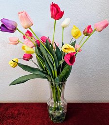 Faux Tulips In Glass Vase