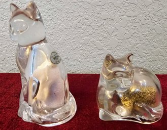 Glass Kitty Salt & Pepper Shakers, Full Lead Crystal By Gorham Germany