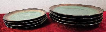 Set Of 8 Cuisinart Stoneware Brown/blue Plates Incl Dinner Plates & Salad Plates