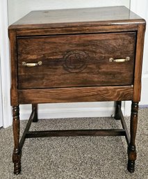 Vintage Wooden Side Table With Drawer With Brass Hardware