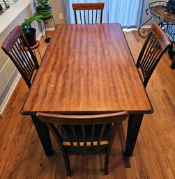 Oak Dining Table With 4 Brown Padded Chairs