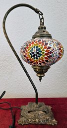 Unique Rainbow Glass & Beaded Lamp With Brass Base, European Plug In