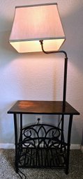 Very Cool Rustic  Metal Side Table With A Built In Lamp And Magazine Rack