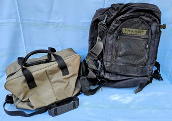 2 Bags Incl Bug Out Gear Black Canvas Backpack & Green Canvas Duffel Bag