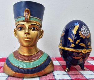 Home Decor Incl Resin Pharaoh Candle Stand &  Porcelain Egg Trinket Box