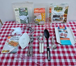 Lot Of Kitchen Items Incl Eggies, Measuring Cups, 2 Glass Measuring Cups Incl Pyrex, Salad Tongs & More