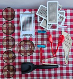 Kitchen Items Incl Grater With Various Attachments, Custard Cups, Egg Slicer & More