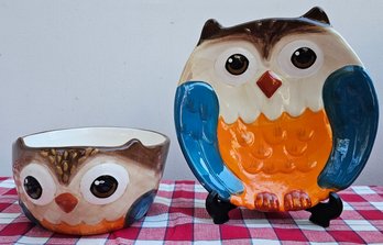 Adorable Owl Plate & Bowl Set By Earthenware