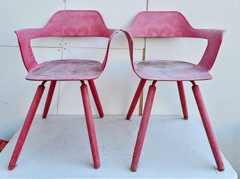 2 Modern Red Heavy Plastic Outdoor Chairs