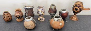 Rare Gourds From Argentina With Various Bases And Some With Layered W Leather