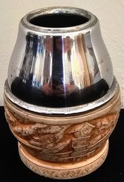 Hand Carved Cordoba Argentina Mate Cup W Metal Top Signed By Artist