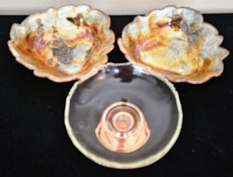 Vintage Carnival Glass Leaf Bowls With A Princess House Candy Dish