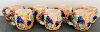 Vintage Pumpkin And Grape Vine Mugs Set Of 7