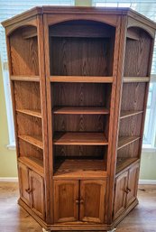 Nice Oak 3 Piece Angled Bookcases With Bottom Cabinets With Lights (tested)