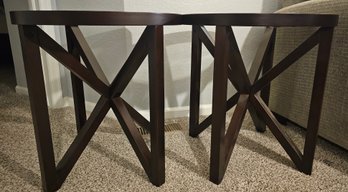 2 Round Wooden Side Tables With Glass Top