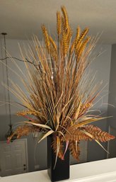 Black Metal Vase With Faux Wheat And Leaves