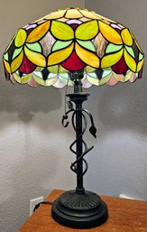 Tiffany Style Stained Glass Lamp With Metal Base (tested)