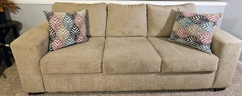 Nice Tan Sofa Sleeper With Throw Pillows By Affordable Furniture