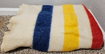 Golden Dawn 100 Wool Blanket With Blue, Yellow, Red Stripes