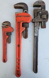 3 Pipe Wrenches Inc, 2 By Craftsman, Two 18' & One 10' Wrenches