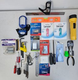 Miscellaneous Lot Incl Flash Drives, Flashlight, Screw Drivers, Headlamp & More