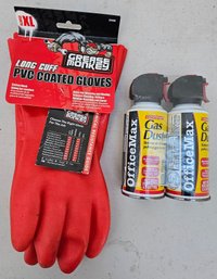 New Xl Pvc Coated Gloves & Office Max Gas Duster