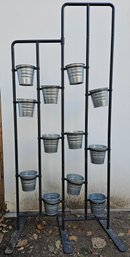 Metal Gardening Rack With Metal Pots, 1 Of 3