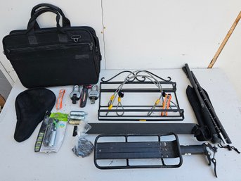 Miscellaneous Lot Incl Bike Locks, Bike Rack, Computer Bag, Wire Spice Rack & More