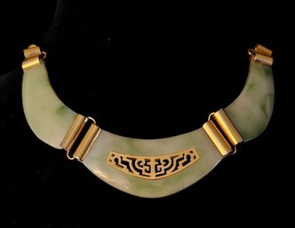 Vintage Lucite Jade Gold Tone Choker Necklace