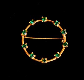 Vintage Emerald Gold Tone Pin