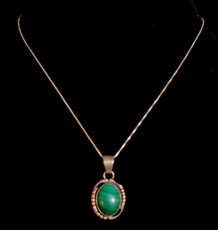 Sterling Silver Malachite Pendant With Silver Chain 7g Total Weight