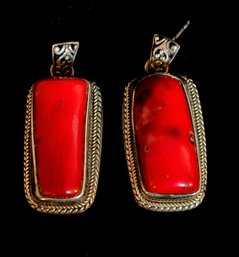 Beautiful Authentic Carnelian 925 Silver Vintage Pierced Earrings 14g Total Weight