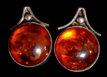 Nice Pair Of Vintage Sterling Silver With Amber Stone Pierced Earrings 7g Total Weight Marked 'marstal'