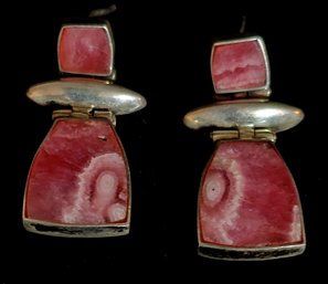 Vintage Pair Of Pierced Sterling Silver Pink Quartz Earrings 7g