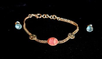 Cute Rhodochrosite Bracelet W Topaz Stone Pierced Earrings