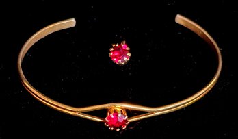 Vintage Gold Garnet Bracelet And Pendant (tested 10K)