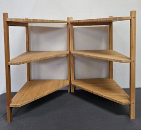 Pair Of 3 Tier Wooden Corner Shelves, 2 Of 2