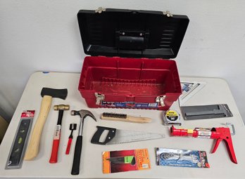 Stack-on Tool Box With Tools Incl. Axe, Wrenches, Hammers, Saw And More