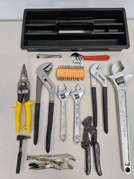 Tray Of Hand Tools  Including Wiss Straight Snips, Craftsmen Adjustable Wrench, And More