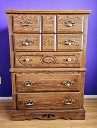5 Drawer Solid Wooden Dresser With Brass Tone Handles
