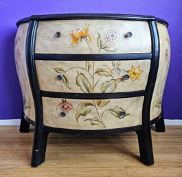 Beautiful Floral Painted Demilune Cabinet With 3 Drawers