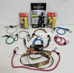 An Assortment Of Ratchet Strap And Bungee Cords