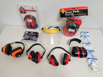 An Assortment Of Safety Gear Incl. Ear Muffs, Safety Glasses, Knee Pads And More