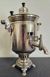 Vintage Soviet Samovar 3 Liter Nickel Plated Russian Teapot