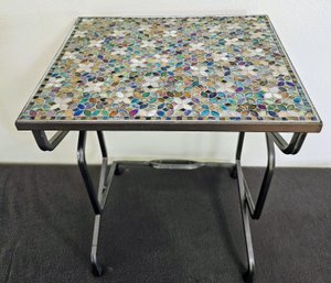 Colorful Glass Tile Inlay Table With Metal Legs