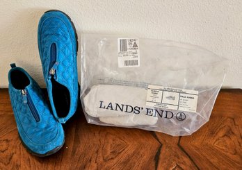 Blue Lands End Suede Blue Quilted Zip Up Shoes (lightly Used) Size 9D
