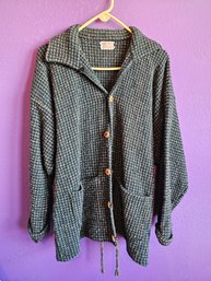 Wooly-wooly Green & Grey Button Up 100 Wool Coat, Appears Size 1x