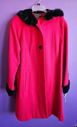 New DonnyBrook Red Dress Coat 100 Wool With Rabbit Fur Trim Size 12