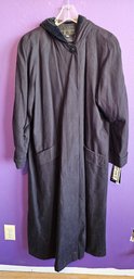 New With Tags Gallery Moss Microfiber Long Black Coat Size 10