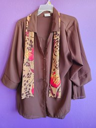 White Stag Women's Plus Brown Blouse With Inner Shirt Size 22w/24w